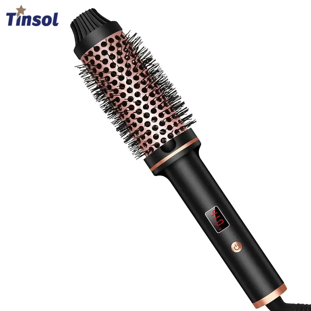 Fer à boucler et lisser ionique 3 en 1, brosse chauffante professionnelle, brosse chauffante anti-brûlure, baguette à boucler