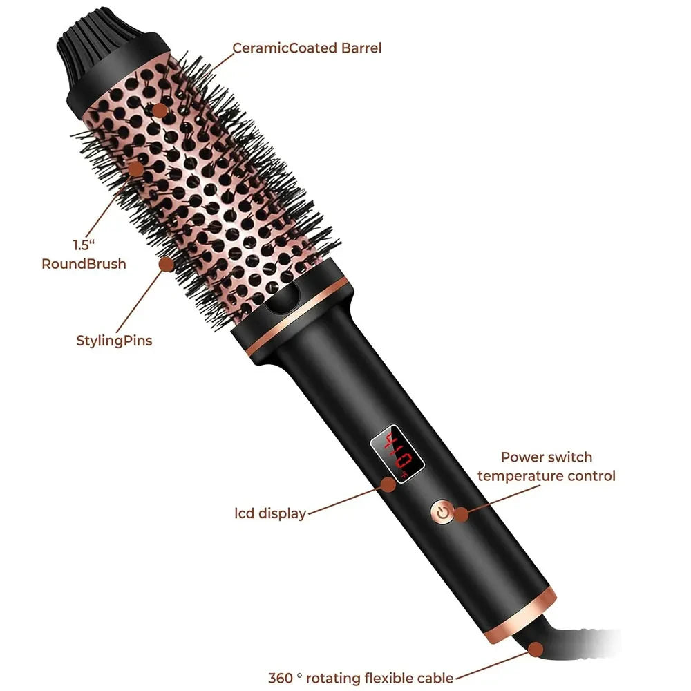 Fer à boucler et lisser ionique 3 en 1, brosse chauffante professionnelle, brosse chauffante anti-brûlure, baguette à boucler