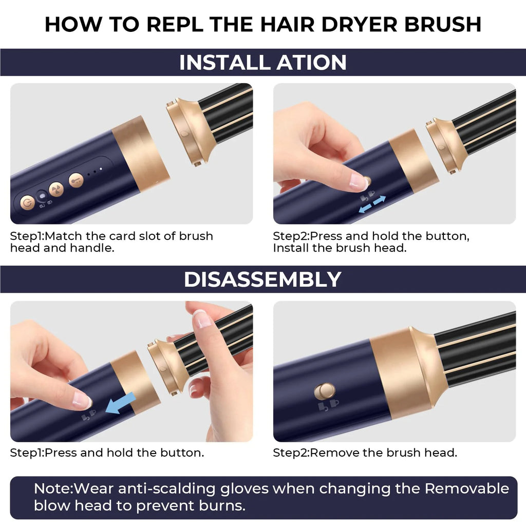 Brosse Soufflante 7 en 1 UKLISS – Sèche-cheveux Moteur Brushless Haute Vitesse, Ionique, Diffuseur & Bigoudi Automatique