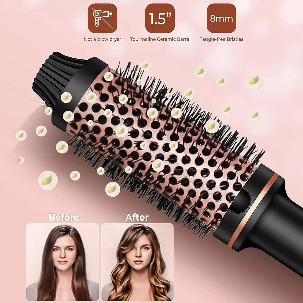 Fer à boucler et lisser ionique 3 en 1, brosse chauffante professionnelle, brosse chauffante anti-brûlure, baguette à boucler