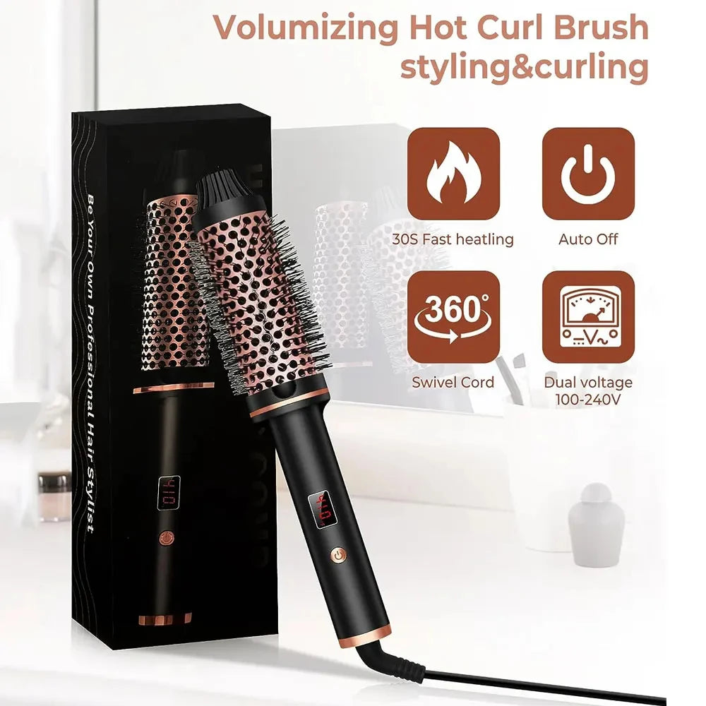 Fer à boucler et lisser ionique 3 en 1, brosse chauffante professionnelle, brosse chauffante anti-brûlure, baguette à boucler