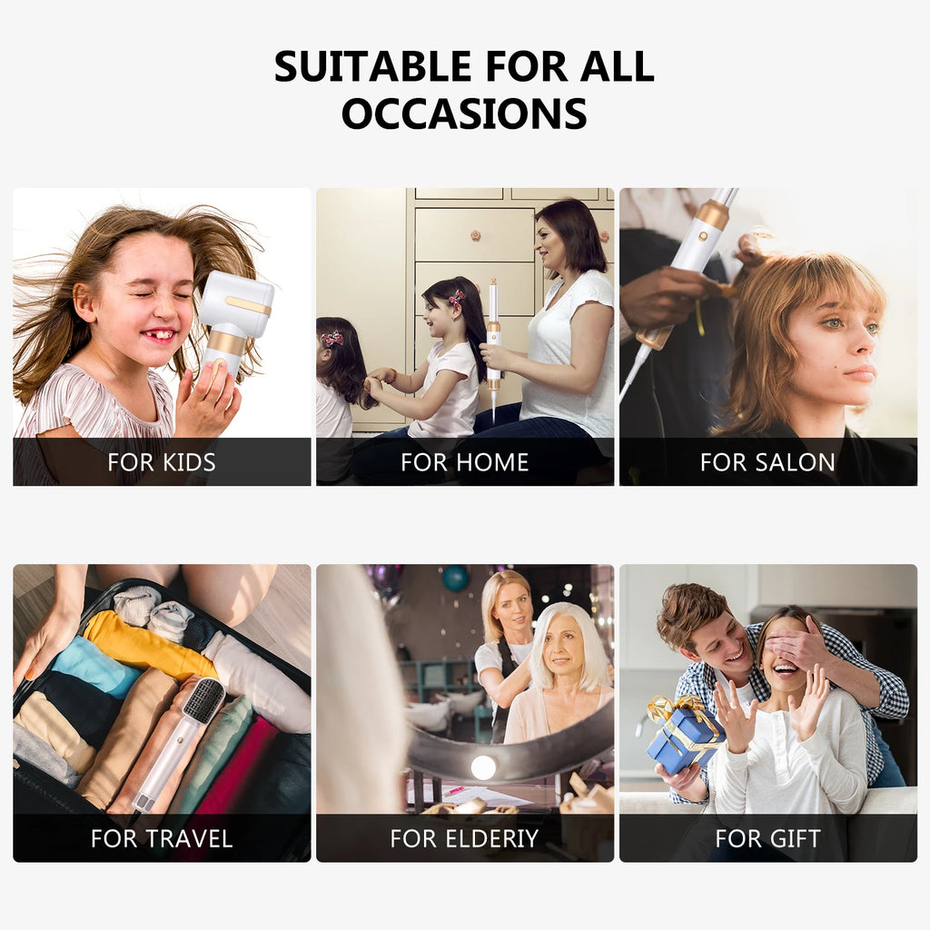 Brosse Soufflante 7 en 1 UKLISS – Sèche-cheveux Moteur Brushless Haute Vitesse, Ionique, Diffuseur & Bigoudi Automatique